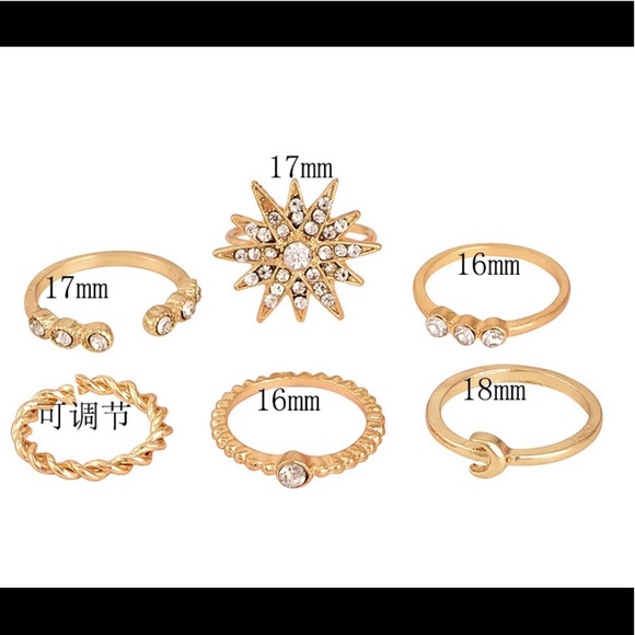 ✨Boho 6 Piece Gold Plated Crystal Stacking Rings✨ - Picture 4 of 4